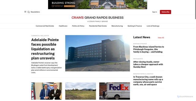 Security scan screenshot of https://www.crainsgrandrapids.com