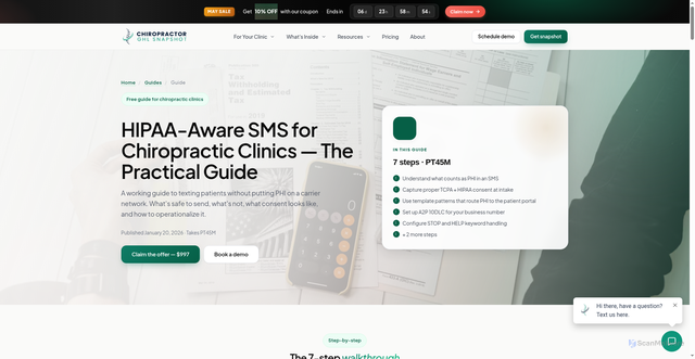 Security scan screenshot of https://ghl-chiropractor-snapshot.pages.dev/guides/hipaa-aware-sms-for-chiropractic-clinics/