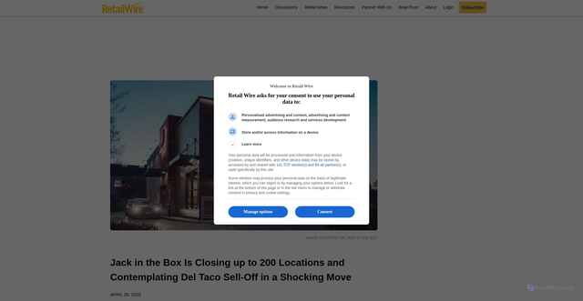 Security scan screenshot of https://retailwire.com/jack-in-the-box-closing-del-taco/
