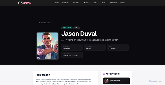 Security scan screenshot of https://www.gtabites.com/characters/jason-duval