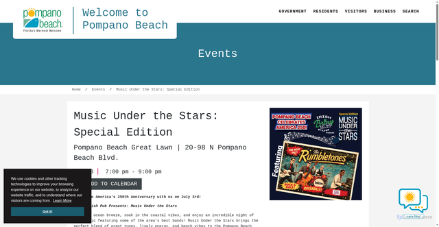 Security scan screenshot of https://www.pompanobeachfl.gov/events/music-under-the-stars