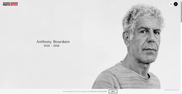 Security scan screenshot of https://explorepartsunknown.com/remembering-bourdain/