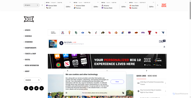 Security scan screenshot of https://big12sports.com