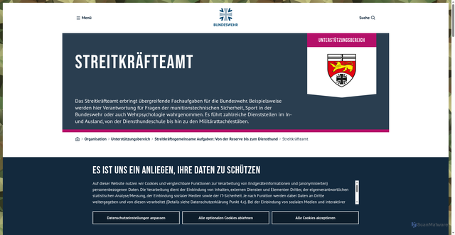 Security scan screenshot of https://www.bundeswehr.de/de/organisation/unterstuetzungsbereich/streitkraeftegemeinsame-aufgaben/streitkraefteamt-in-bonn