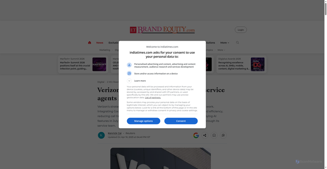 Security scan screenshot of https://brandequity.economictimes.indiatimes.com/news/digital/verizon-says-google-ai-for-customer-service-agents-has-led-to-sales-jump/120152728