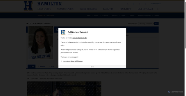 Security scan screenshot of https://athletics.hamilton.edu/sports/womens-tennis/roster/katherine-mcnally/3630
