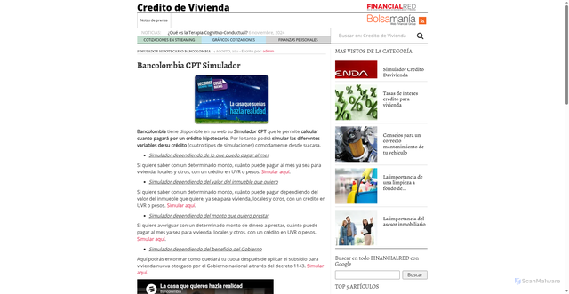 Security scan screenshot of https://creditodevivienda.com.co/bancolombia-cpt-simulador.html