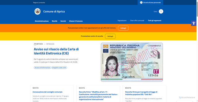 Security scan screenshot of https://www.comune.aprica.so.it