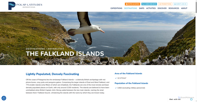 Security scan screenshot of https://polar-latitudes.com/destinations/antarctica/the-falkland-islands/