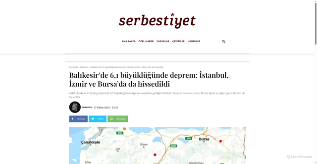 Security scan screenshot of https://serbestiyet.com/haberler/balikesirde-61-buyuklugunde-deprem-istanbul-izmir-ve-bursada-da-hissedildi-222665/