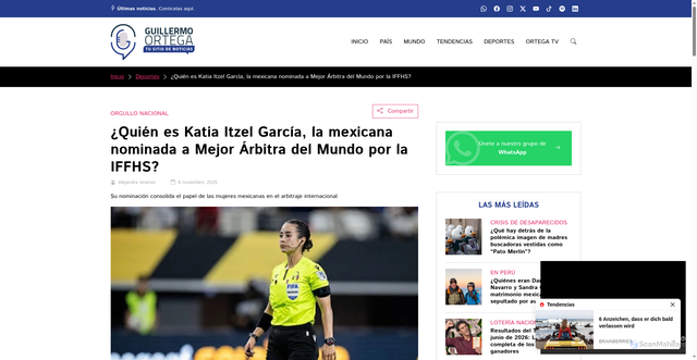 Security scan screenshot of https://guillermoortega.com/deportes/quien-es-katia-itzel-garcia-la-mexicana-nominada-a-mejor-arbitra-del-mundo-por-la-iffhs