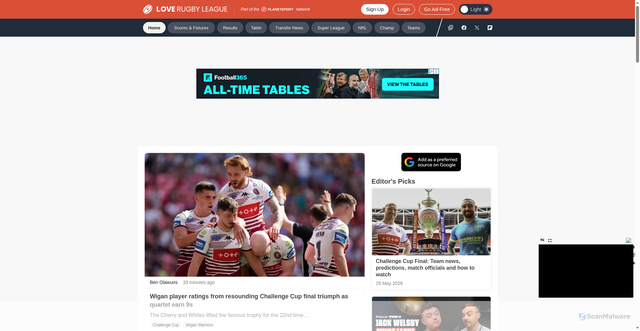 Security scan screenshot of https://www.loverugbyleague.com