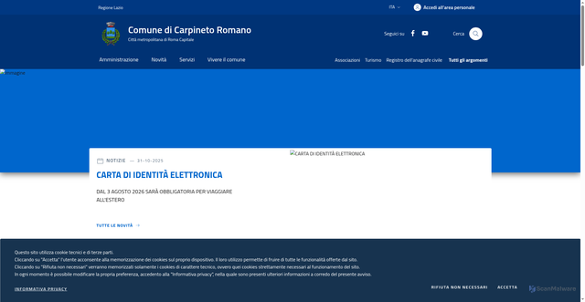Security scan screenshot of https://comune.carpinetoromano.rm.it/
