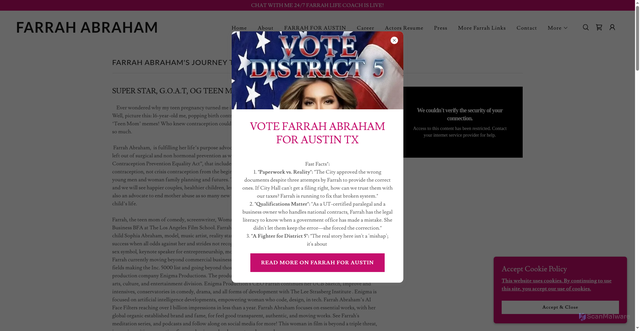 Security scan screenshot of https://farrahabraham.com/about