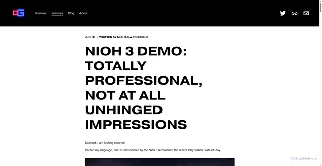 Security scan screenshot of https://www.deargamers.net/features/nioh-3-demo-totally-professional-not-at-all-unhinged-impressions