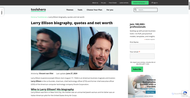 Security scan screenshot of https://www.toolshero.com/toolsheroes/larry-ellison/