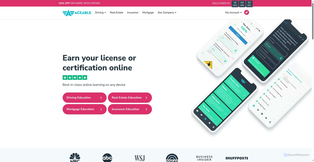 Security scan screenshot of https://www.aceable.com
