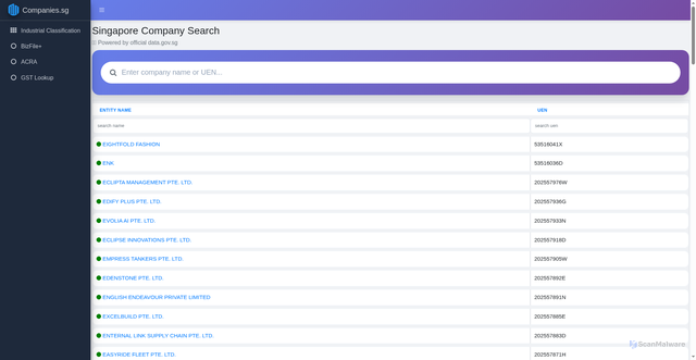 Security scan screenshot of https://companies.sg
