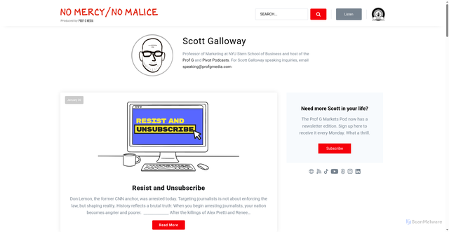 Security scan screenshot of https://www.profgalloway.com/