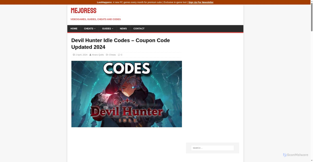 Security scan screenshot of https://www.mejoress.com/devil-hunter-idle-codes-coupon-code/