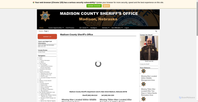 Security scan screenshot of https://madisonsheriffne.gov/