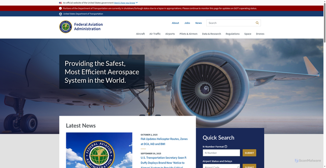 Security scan screenshot of https://www.faa.gov/