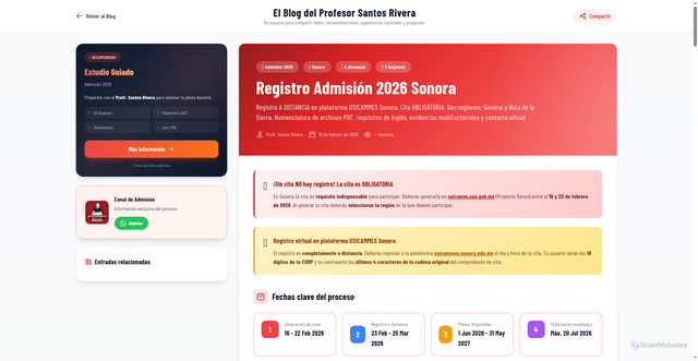 Security scan screenshot of https://blogdesantosrivera.pages.dev/entries/registro-admision-2026-sonora
