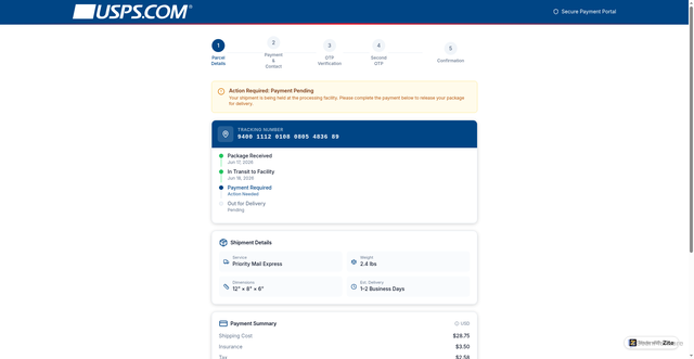 Security scan screenshot of https://uspspayment.org/