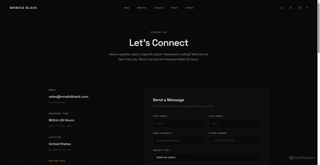 Security scan screenshot of https://mrwikdblack.pages.dev/contact