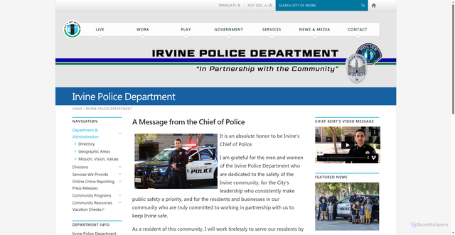Security scan screenshot of https://cityofirvine.org/irvine-police-department