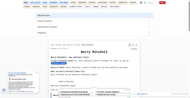 Security scan screenshot of https://www.dead-people.com/barry-mitchell