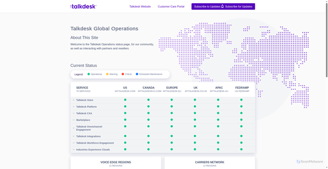 Security scan screenshot of https://status.talkdesk.com