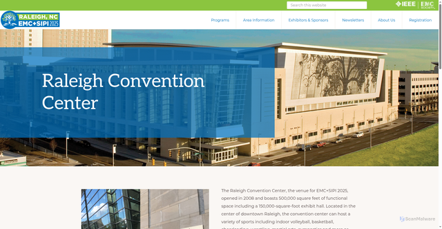 Security scan screenshot of https://emc2025.org/area-information/raleigh-convention-center/