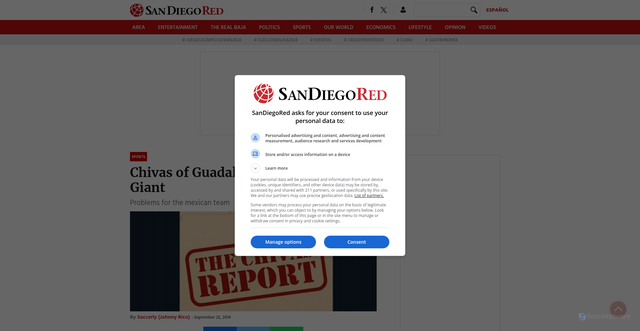 Security scan screenshot of https://www.sandiegored.com/en/news/85842/Chivas-of-Guadalajara-The-Fallen-Giant
