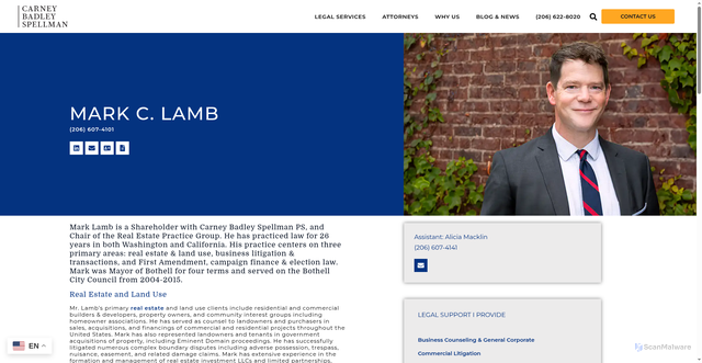 Security scan screenshot of https://www.carneybadleyspellman.com/attorney/mark-c-lamb/