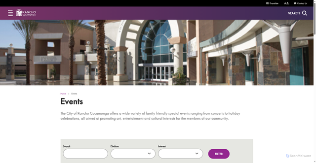 Security scan screenshot of https://www.cityofrc.us/events