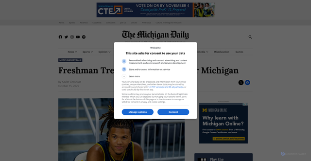Security scan screenshot of https://www.michigandaily.com/sports/mens-basketball/freshman-trey-mckenney-built-for-michigan/