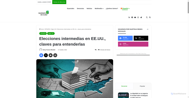 Security scan screenshot of https://razonesdecuba.cu/elecciones-intermedias-en-ee-uu-claves-para-entenderlas/