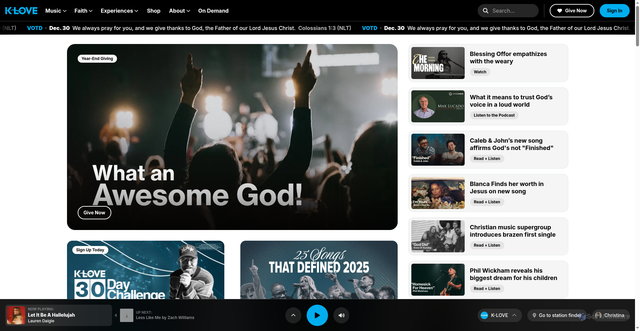 Security scan screenshot of https://listen.klove.com