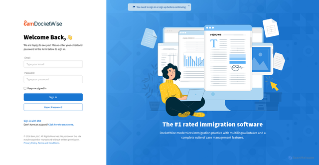 Security scan screenshot of https://app.docketwise.com