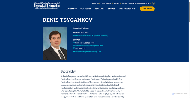Security scan screenshot of https://bme.gatech.edu/bio/denis-tsygankov
