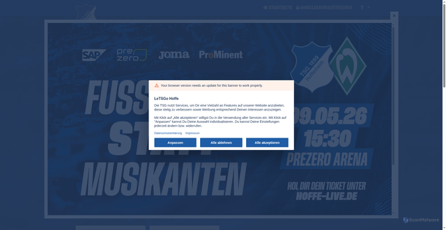 Security scan screenshot of https://tickets.tsg-hoffenheim.de/shop/104/event/3004