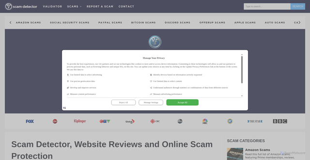 Security scan screenshot of https://www.scam-detector.com