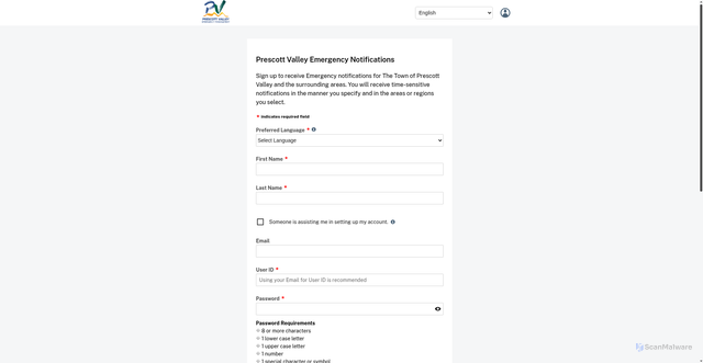 Security scan screenshot of http://www.prescottvalleyalerts.gov/