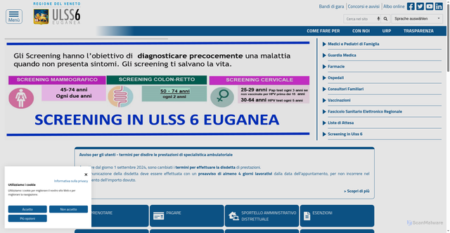 Security scan screenshot of https://www.aulss6.veneto.it/