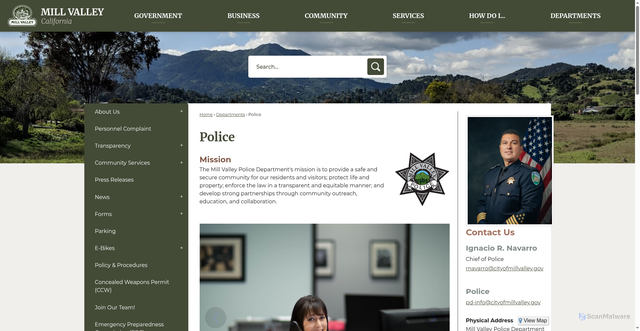Security scan screenshot of https://millvalleypolice.gov/