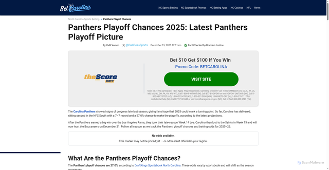 Security scan screenshot of https://www.betcarolina.com/nfl/panthers/playoff-chances