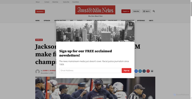 Security scan screenshot of https://amsterdamnews.com/news/2025/12/04/jackson-state-tc-taylor-seeks-back-to-back-swac-titles-celebration-bowl-return/