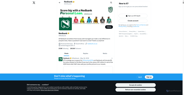 Security scan screenshot of https://x.com/Nedbank