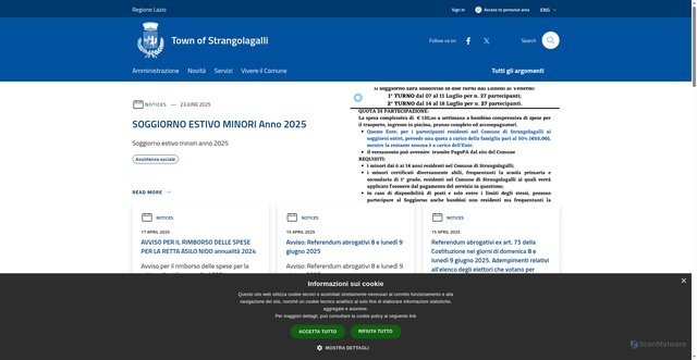 Security scan screenshot of https://www.comune.strangolagalli.fr.it/it